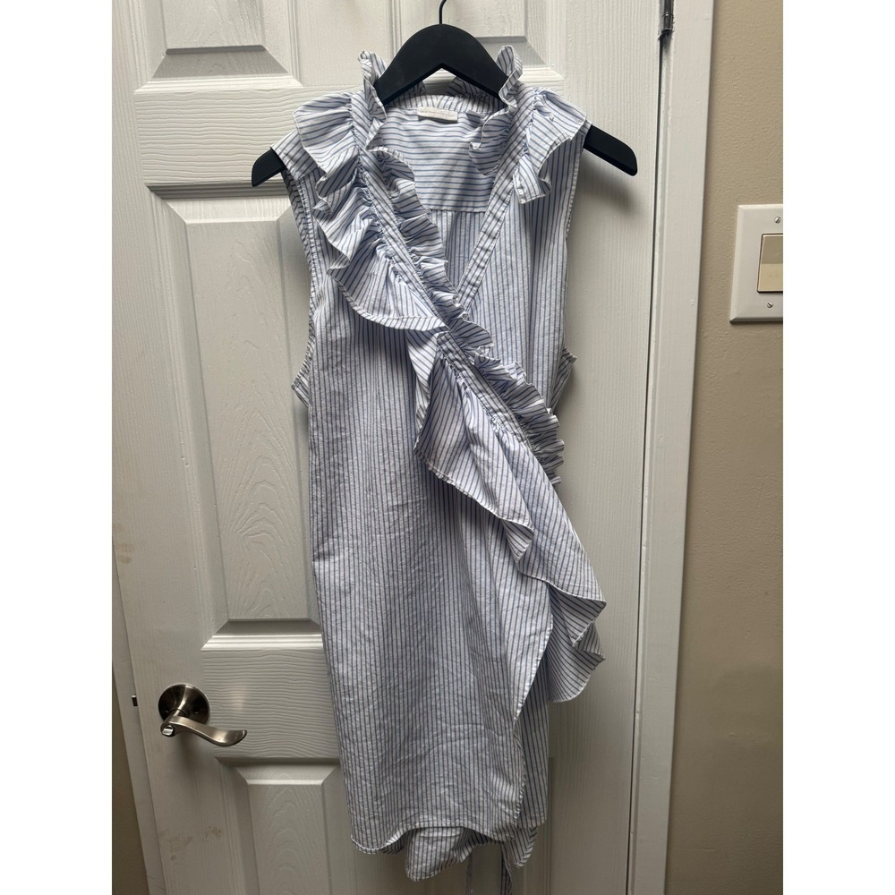 New York &‎ Company stretch Blue White Striped Coastal Wrap Dress XL Sleeveless